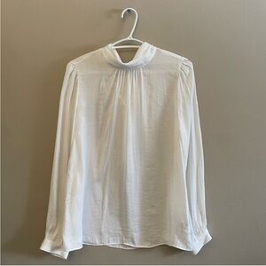 Naked Zebra White Silky High Neck Blouse & Billowy Sleeves – Size Small EUC